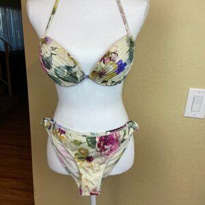 Ritratti Italy Swim 2 pc  Bikini Top Bottom Floral Drapery Sz 36B